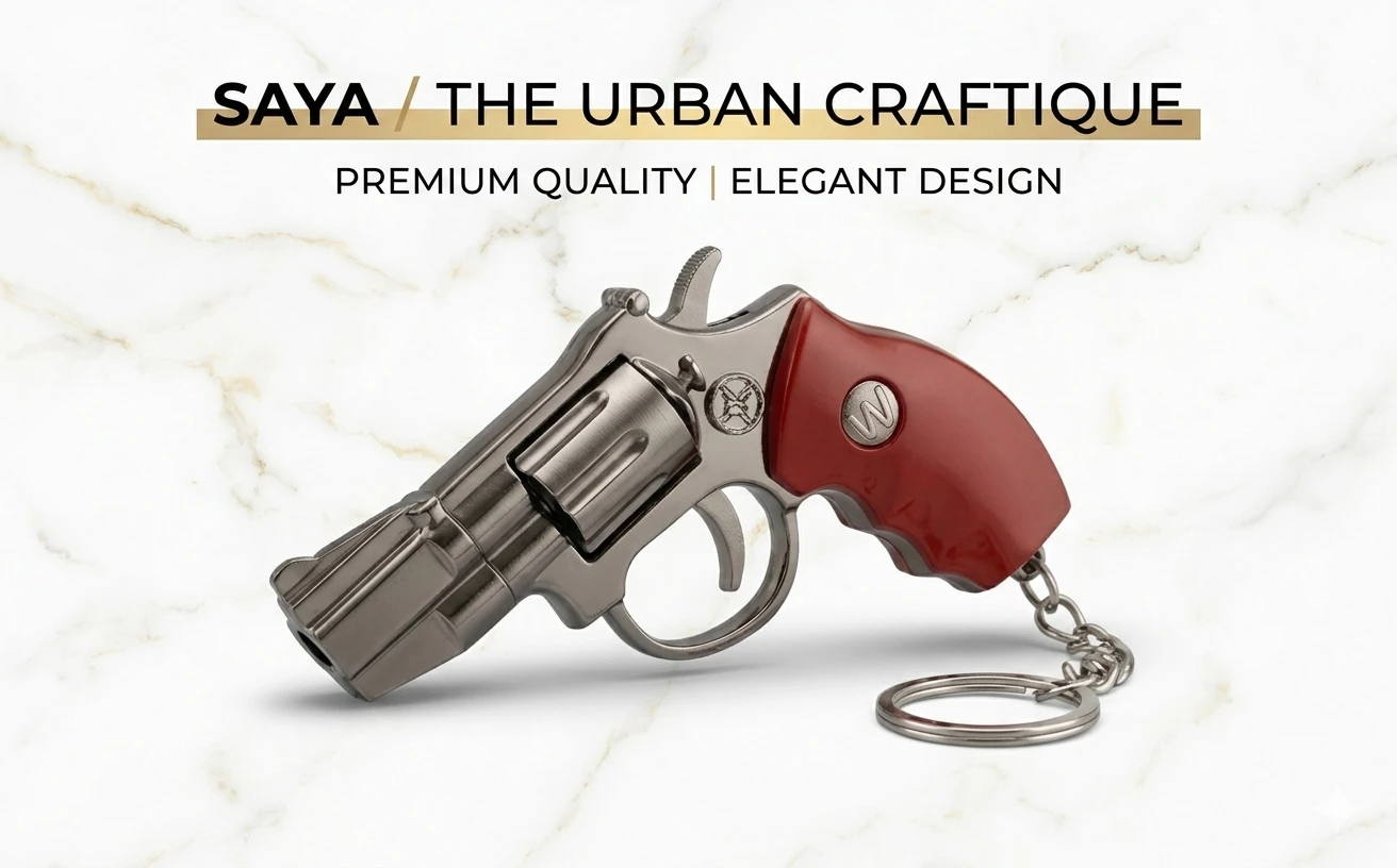 3-in-1 Tactical Miniature Revolver Keychain – Integrated Red Laser Pointer & Bright LED Flashlight – Premium Metal Alloy Collectible with Realistic Red Grip A+ content image
