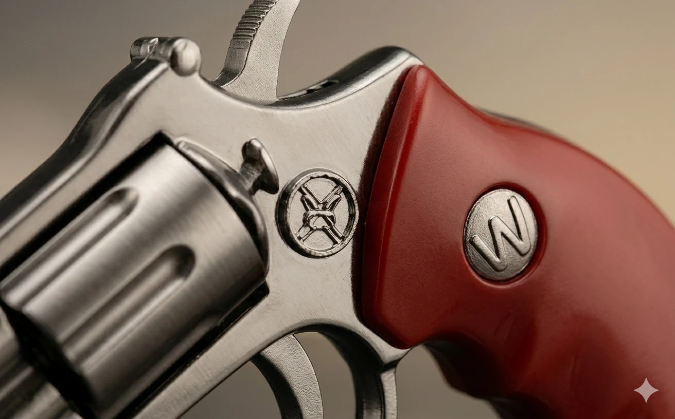 3-in-1 Tactical Miniature Revolver Keychain – Integrated Red Laser Pointer & Bright LED Flashlight – Premium Metal Alloy Collectible with Realistic Red Grip A+ content image