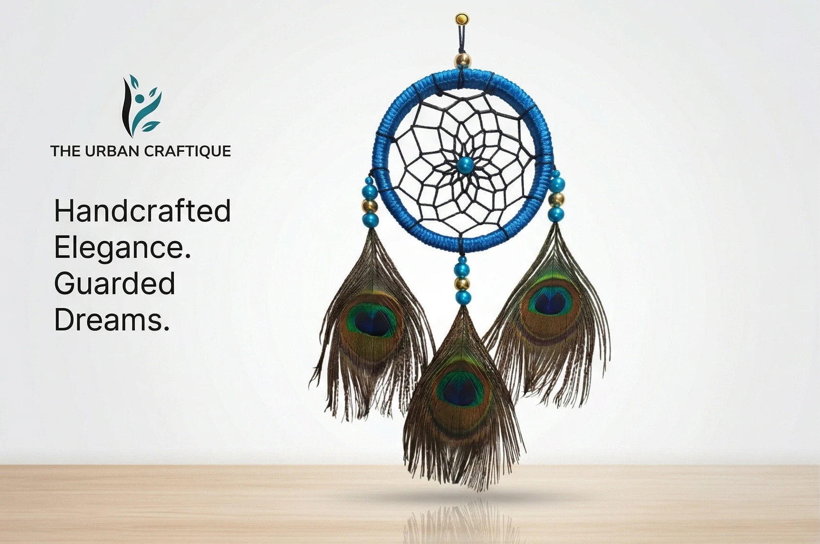 THE URBAN CRAFTIQUE Handcrafted Green Peacock Feather Dream Catcher | Car Hanging & Wall Hanging | Boho Home Decor | Positive Energy Decor A+ content image