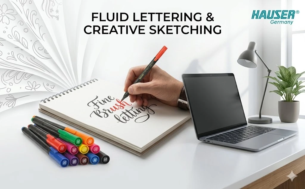 Hauser Artz Fine Brush Pens – 10-Piece Professional Set with Flexible Tips for Calligraphy, Sketching, and Design A+ content image