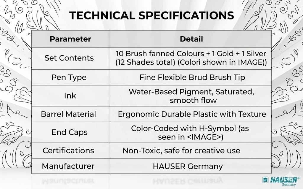 Hauser Artz Fine Brush Pens – 10-Piece Professional Set with Flexible Tips for Calligraphy, Sketching, and Design A+ content image