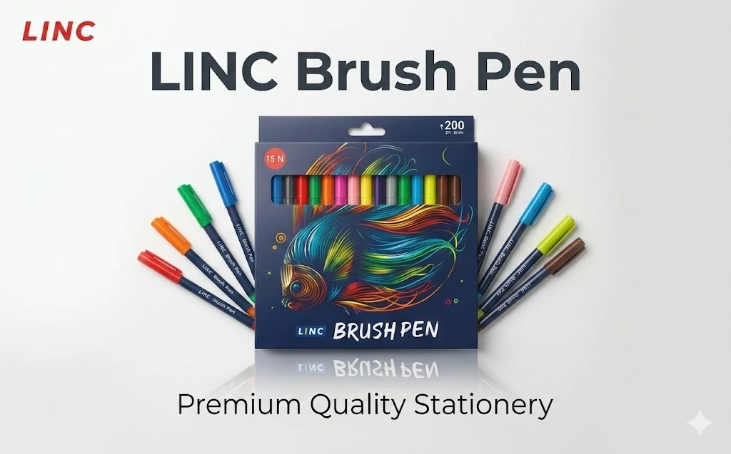 LINC Professional Brush Pens – 15-Piece Multi-Color Set with Flexible Fiber Tips for Calligraphy, Sketching & Design A+ content image