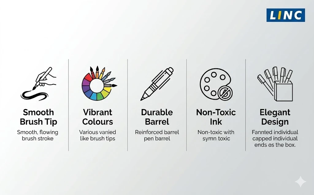 LINC Professional Brush Pens – 15-Piece Multi-Color Set with Flexible Fiber Tips for Calligraphy, Sketching & Design A+ content image