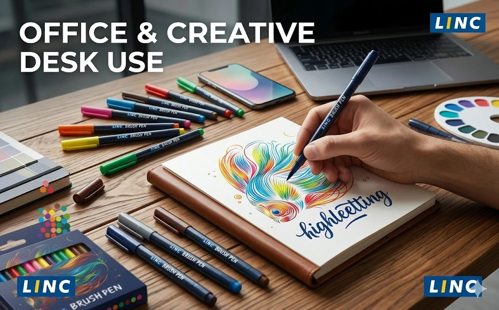 LINC Professional Brush Pens – 15-Piece Multi-Color Set with Flexible Fiber Tips for Calligraphy, Sketching & Design A+ content image