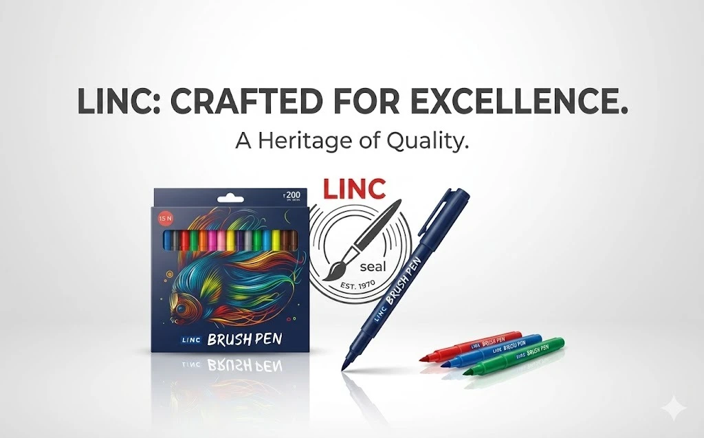 LINC Professional Brush Pens – 15-Piece Multi-Color Set with Flexible Fiber Tips for Calligraphy, Sketching & Design A+ content image