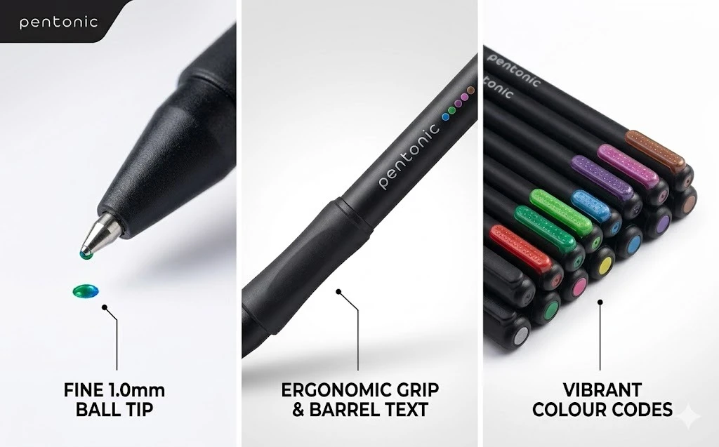 Pentonic 10-Piece Multi-Color Ball Pen Set – Premium 1.0 mm Bold Tip Markers for Professional Writing & Creative Coding A+ content image