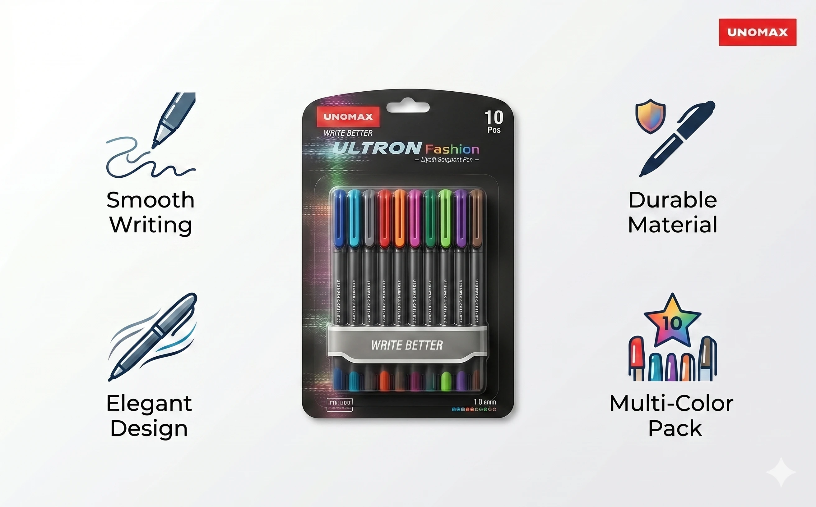 Unomax Ultron Fashion Liquid Ballpoint Pens – 10-Piece Premium Multi-Color Set, 1.0mm Bold Tip for Professional Writing A+ content image