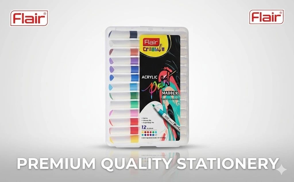 Flair Creative Acrylic Paint Markers | 12 Vibrant Shades Set for Multi-Pattern Lines, Professional Art & DIY Journaling A+ content image