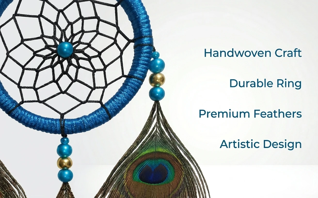 THE URBAN CRAFTIQUE Peacock Feather Dream Catcher Wall Hanging for Bedroom Living Room Balcony | Handmade Natural Feather Wall Decor | Positive Energy Dreamcatcher Home Decoration Boho Wall Hanging A+ content image