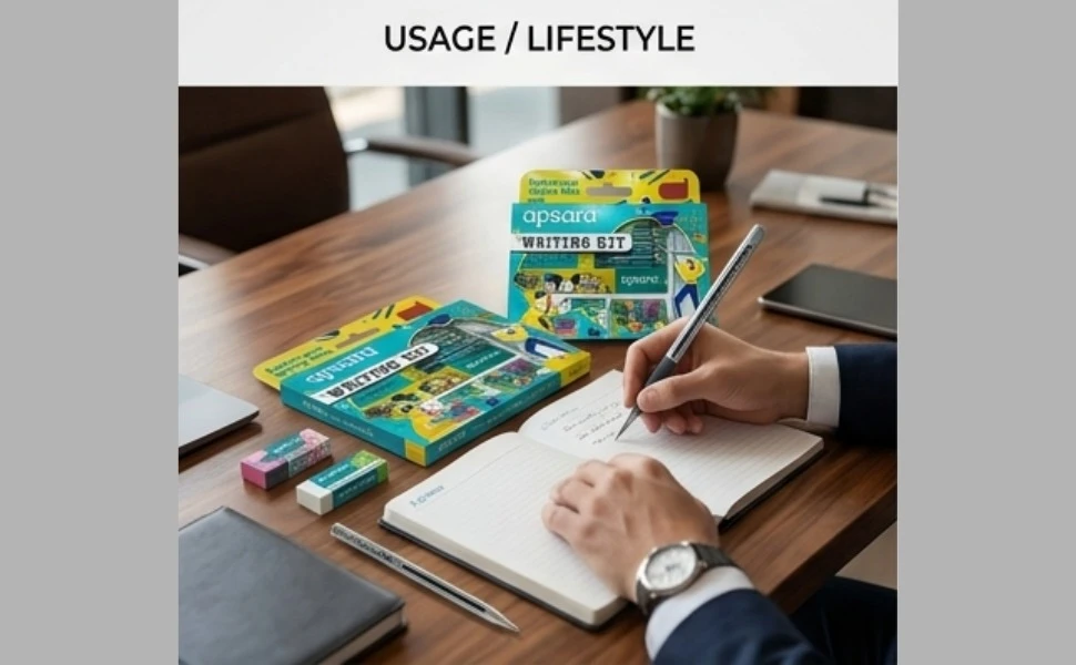 Apsara Writing Kit – Premium All-in-One Stationery Set with Absolute Extra Dark Pencils, Non-Dust Erasers, and Long Point Sharpeners A+ content image