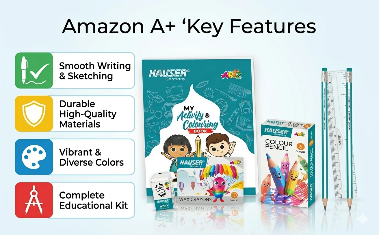 Hauser Yung Artist Premium Stationery Kit – Comprehensive Art & Writing Set with Color Pencils, Wax Crayons, and Precision Tools A+ content image