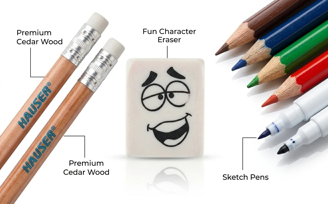 Hauser Yung Artist Premium Stationery Kit – Comprehensive Art & Writing Set with Color Pencils, Wax Crayons, and Precision Tools A+ content image