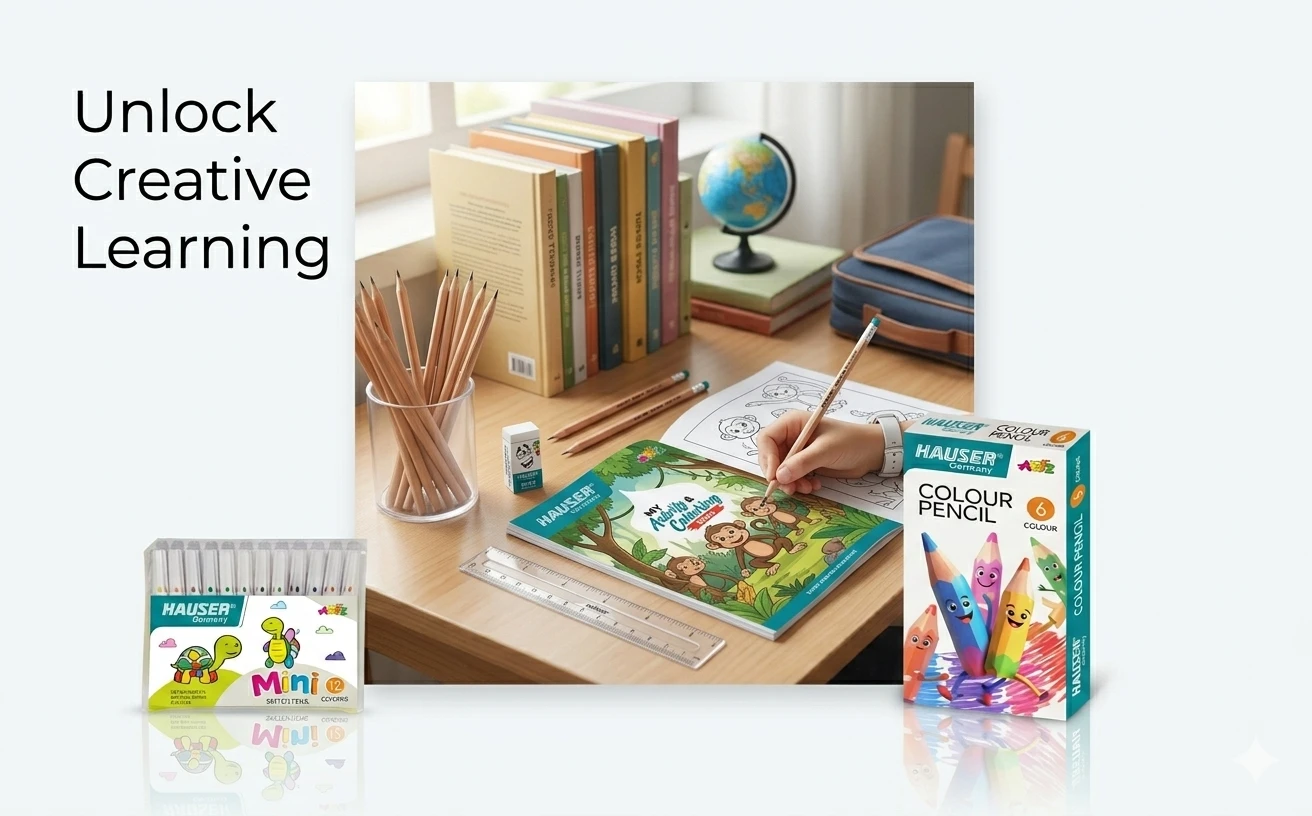 Hauser Art Venture Kit – Deluxe Creative Stationery Set with 12 Color Pencils, Wax Crayons, and Precision Drafting Tools A+ content image