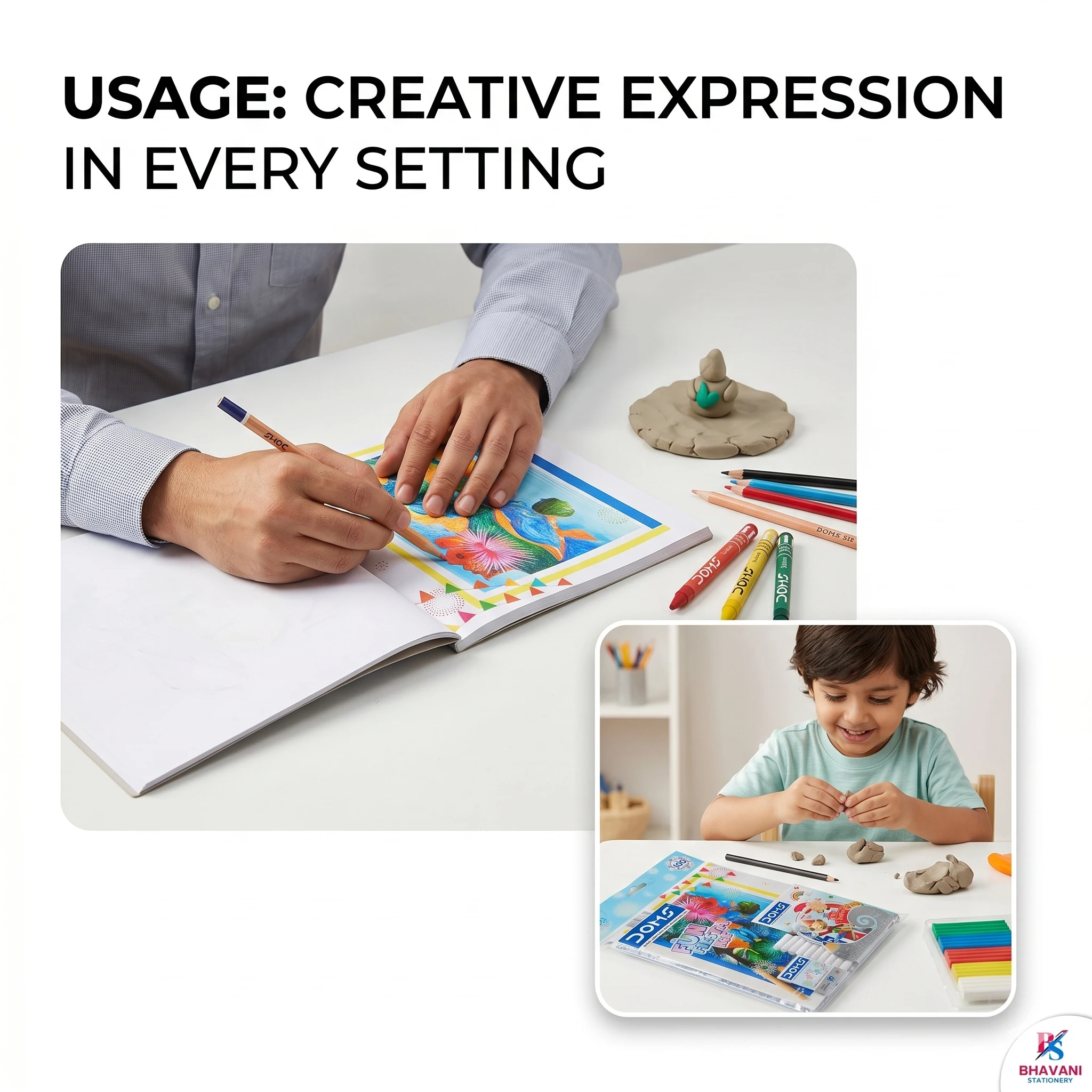 DOMS Fun Fiesta Kit – All-in-One Creative Stationery Combo Pack for Kids | Includes Drawing Book, Color Pencils, Oil Pastels & More | Ideal for School, Art Projects, and Gifting A+ content image