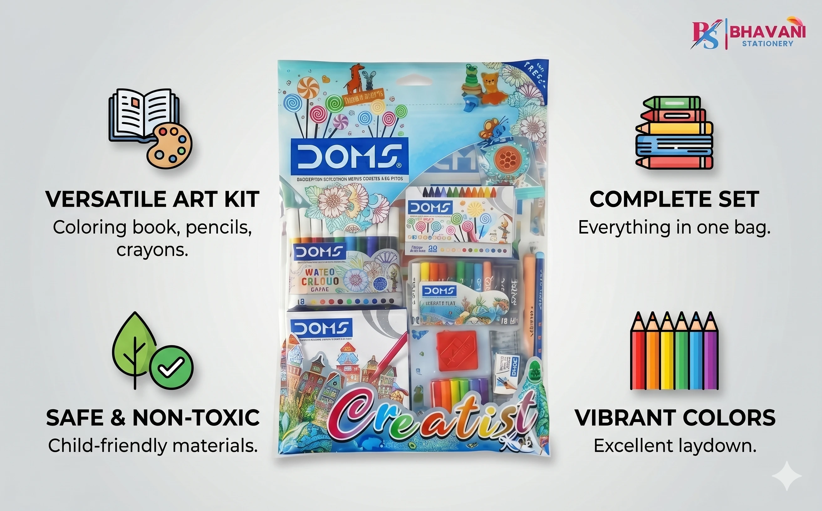 DOMS Creatist Kit – Ultimate Premium Art & Stationery Set with Water Color Pens, Oil Pastels, Wax Crayons, and Precision Accessories A+ content image