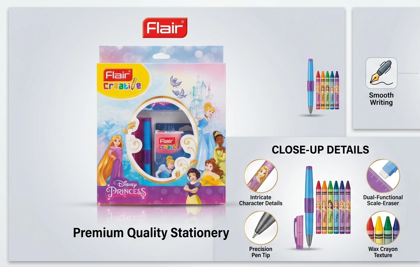Flair Disney Princess Creative Art & Stationery Kit for Kids – 30-Piece Comprehensive School Supplies Set with Pencils, Crayons, and Accessories A+ content image