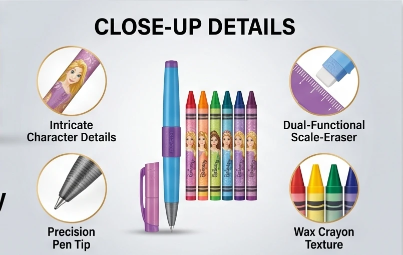 Flair Disney Princess Creative Art & Stationery Kit for Kids – 30-Piece Comprehensive School Supplies Set with Pencils, Crayons, and Accessories A+ content image