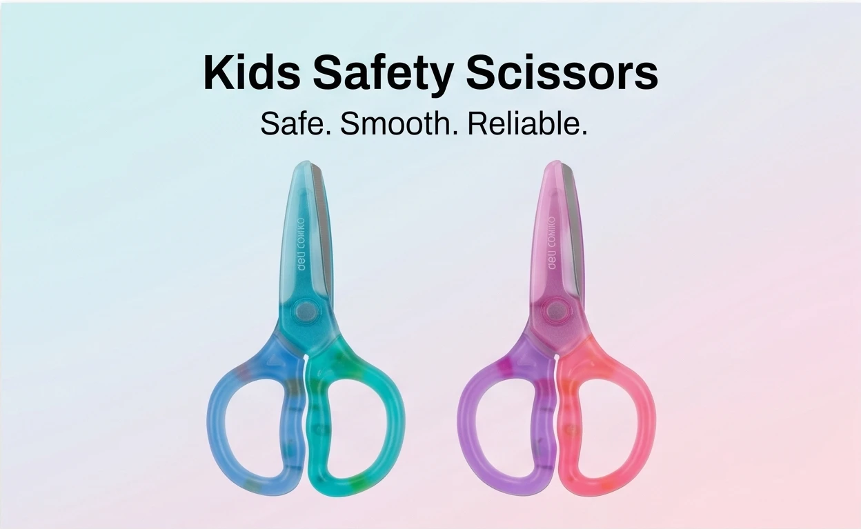 Deli COMIKO 120mm Kids Safety Scissors – Ergonomic Comfort Grip & Precision Blades for Arts, Crafts, and School (Blue/Pink Variants) A+ content image