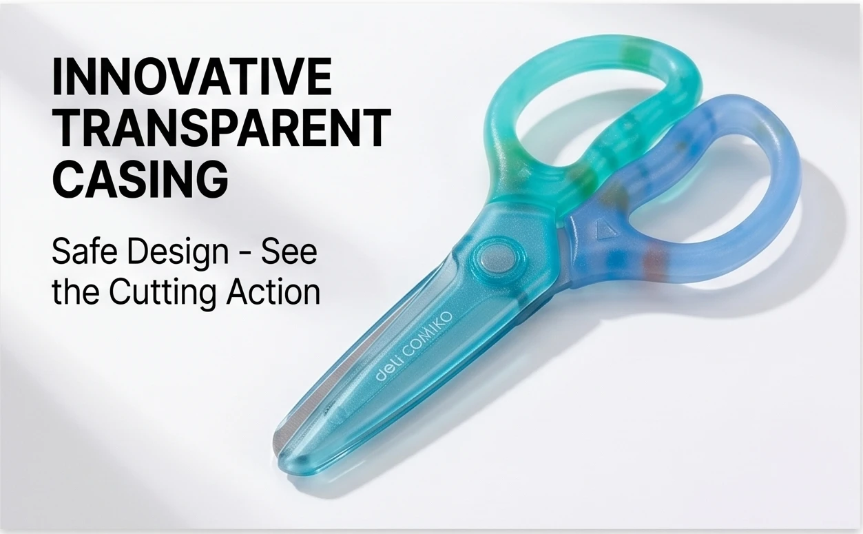 Deli COMIKO 120mm Kids Safety Scissors – Ergonomic Comfort Grip & Precision Blades for Arts, Crafts, and School (Blue/Pink Variants) A+ content image