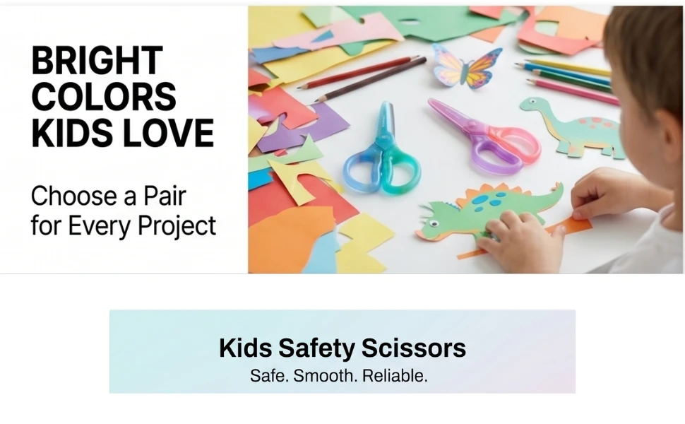 Deli COMIKO 120mm Kids Safety Scissors – Ergonomic Comfort Grip & Precision Blades for Arts, Crafts, and School (Blue/Pink Variants) A+ content image