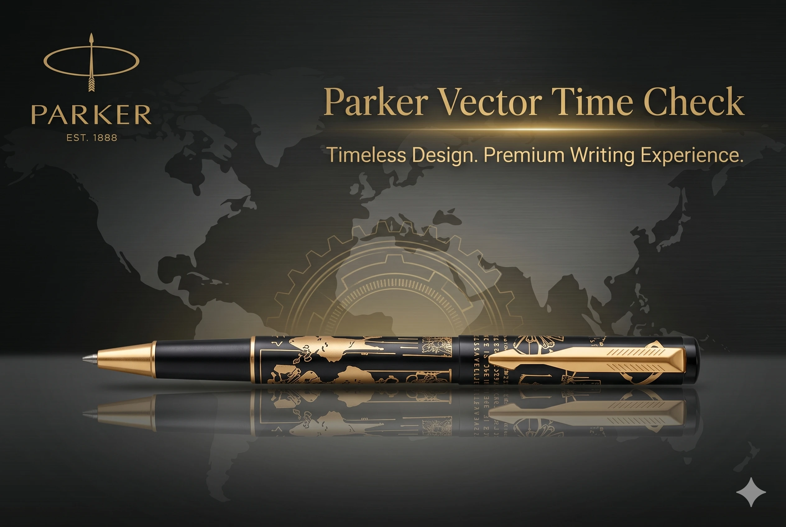 Parker Vector Time Check Rollerball Pen & Journal Gift Set – Limited Edition World Map Design with Gold-Etched Detail A+ content image