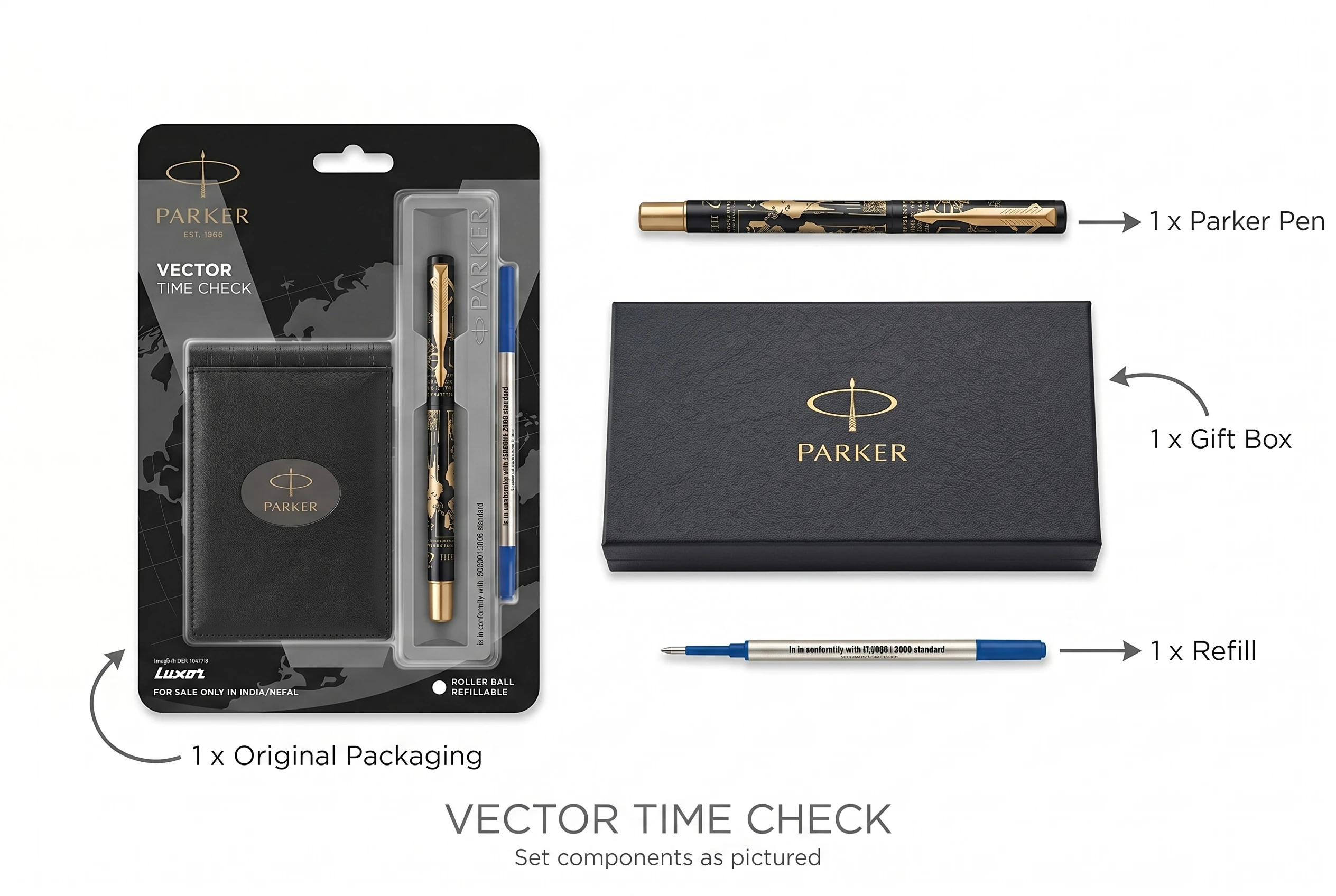 Parker Vector Time Check Rollerball Pen & Journal Gift Set – Limited Edition World Map Design with Gold-Etched Detail A+ content image