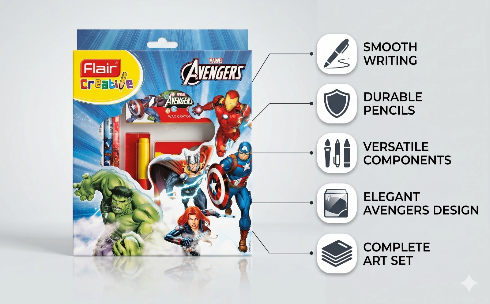 1. Product Title Flair Creative Marvel Avengers Ultimate Stationery Kit – Premium Multi-Component Art & Writing Set for Students and Corporate Gifting A+ content image