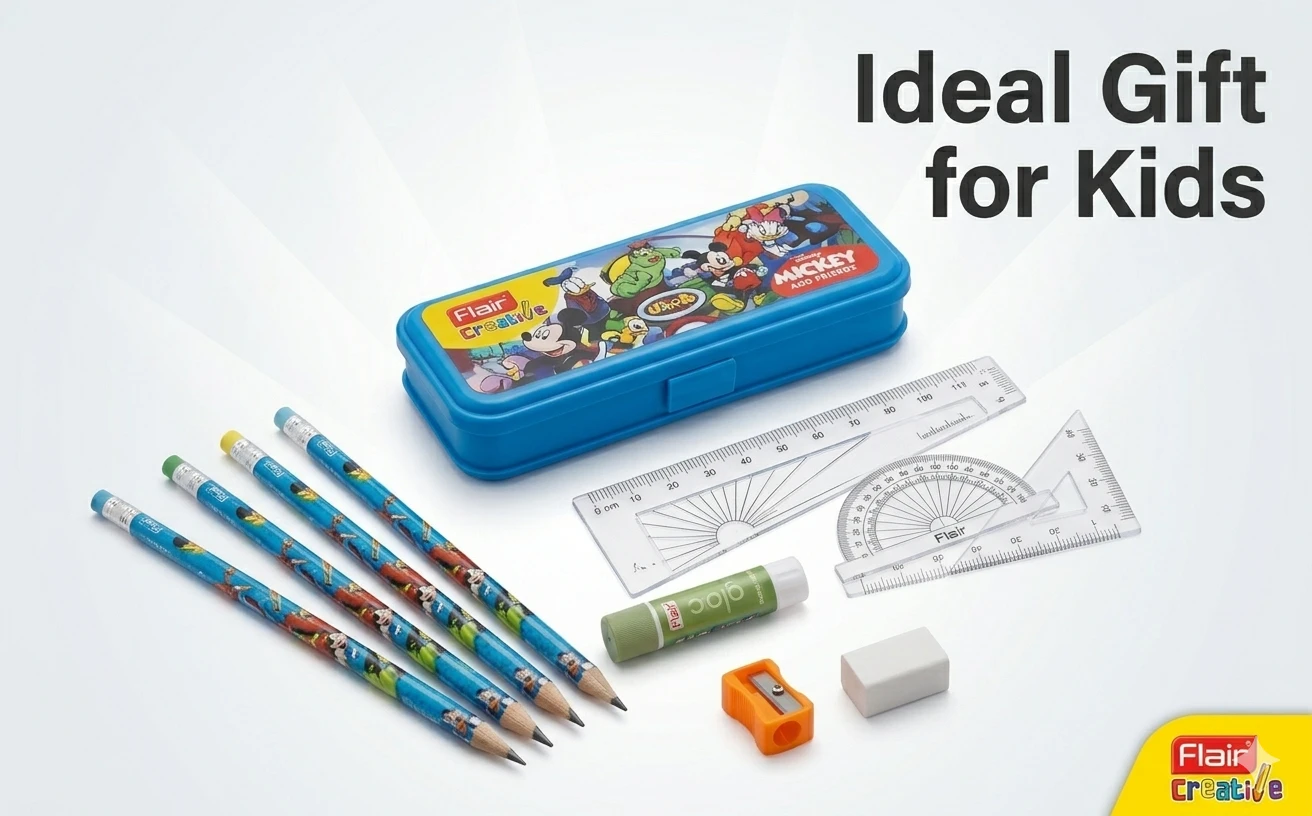 Flair Creative Disney Mickey and Friends Executive Stationery Combo – Premium Multi-Utility Art Kit with Geometry Set and Professional Glue Stick A+ content image