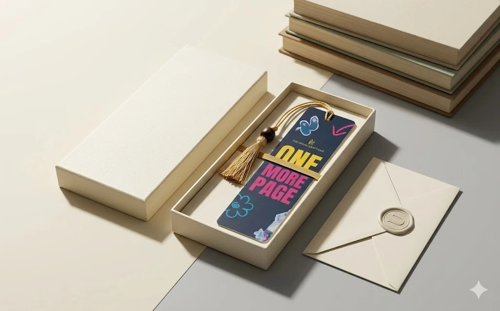 THE URBAN CRAFTIQUE Handcrafted "One More Page" Premium Bookmark with Elegant Gold Tassel and Wooden Bead – Perfect for Book Lovers, Students, and Gifting A+ content image