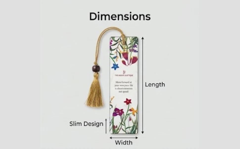 THE URBAN CRAFTIQUE Botanical Floral Bookmark with "Move Forward" Quote, Elegant Gold Tassel and Burgundy Wood Bead – Premium Handcrafted Gift for Readers and Nature Lovers A+ content image