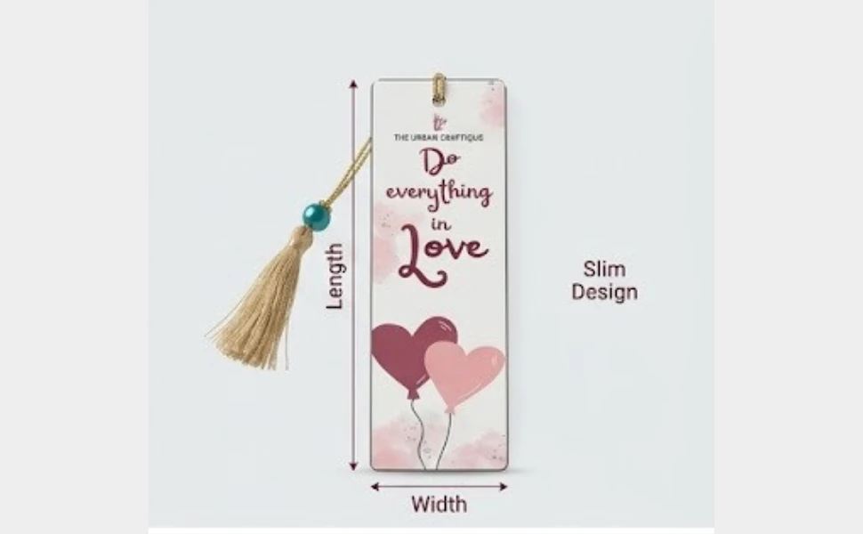 THE URBAN CRAFTIQUE "Do Everything in Love" Heart Illustration Bookmark with Elegant Gold Tassel and Teal Pearl Bead – Handcrafted Aesthetic Gift for Valentine's, Anniversaries, and Readers A+ content image