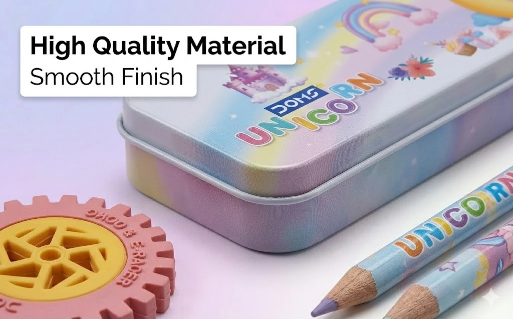 DOMS Unicorn Dream Premium Stationery Kit – Deluxe 7-Piece All-in-One Art & Writing Set with Metal Pencil Box for Students A+ content image