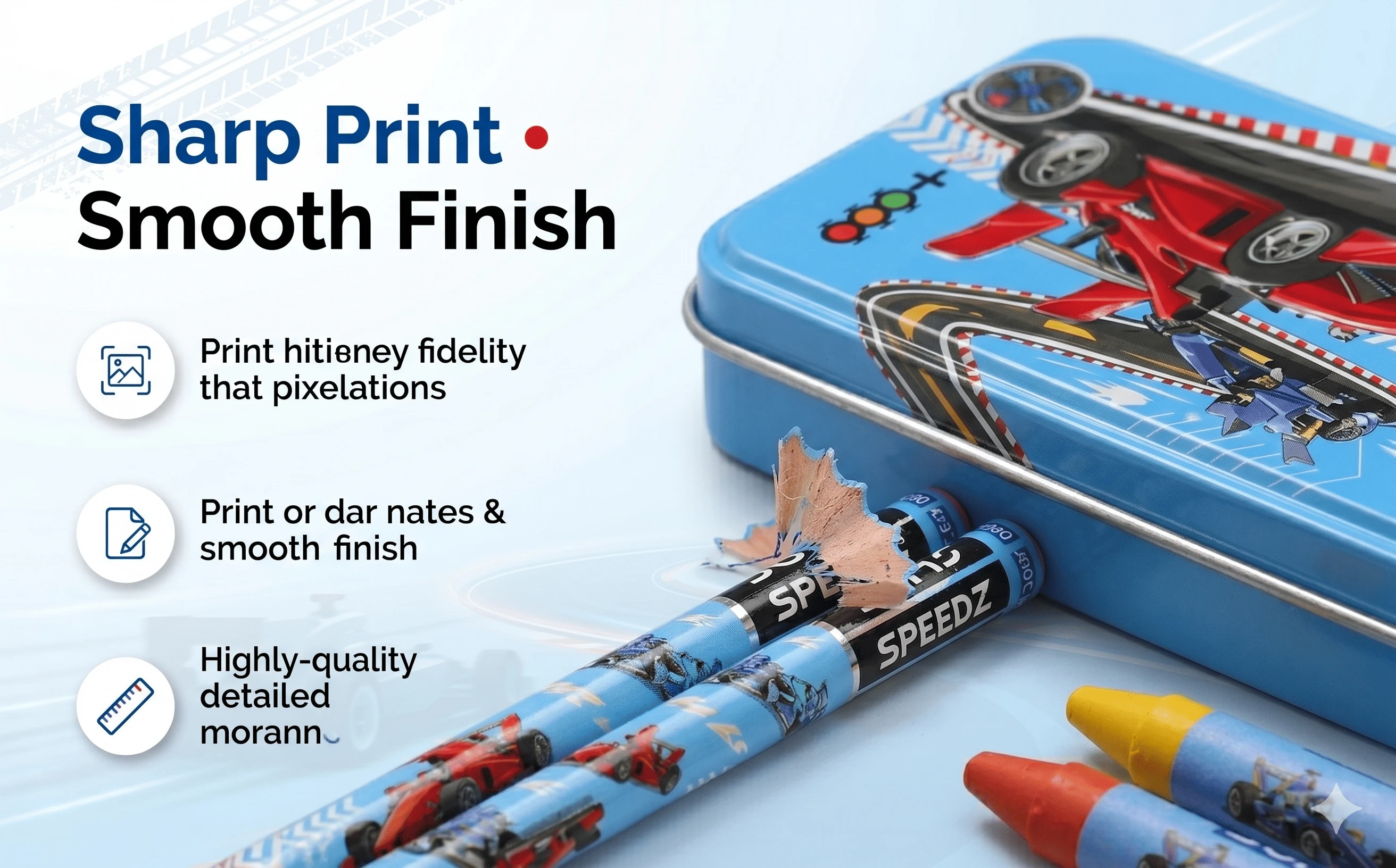 DOMS SpeedZ Racing Edition Premium Stationery Kit – Professional 7-Piece All-in-One Art & Writing Set with Metal Pencil Box for Students A+ content image