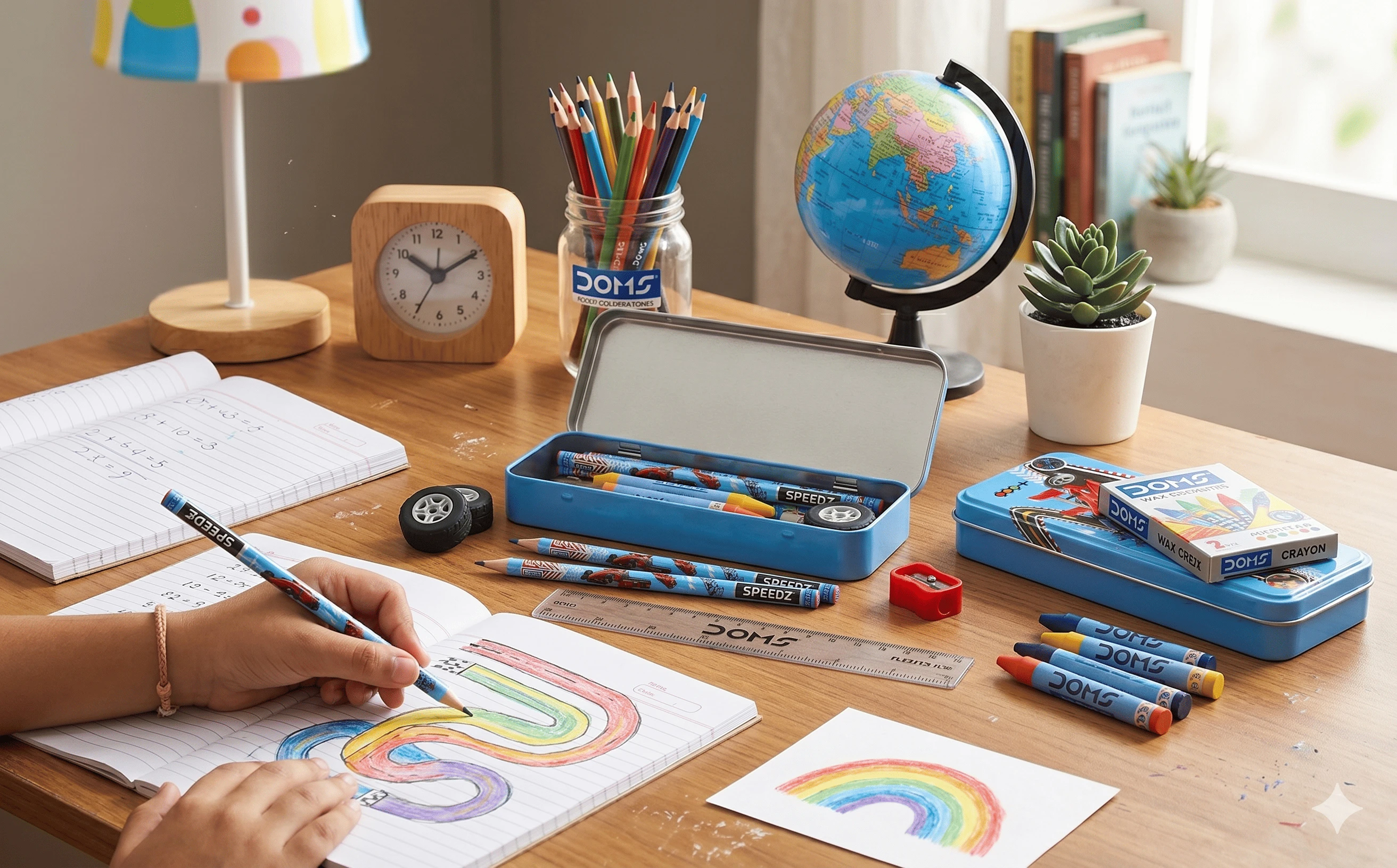 DOMS SpeedZ Racing Edition Premium Stationery Kit – Professional 7-Piece All-in-One Art & Writing Set with Metal Pencil Box for Students A+ content image