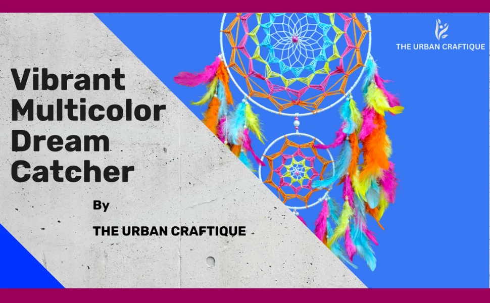 THE URBAN CRAFTIQUE Handcrafted Dual-Hoop Rainbow Dreamcatcher – Vibrant Boho Wall Hanging for Modern Home Decor & Gifting A+ content image