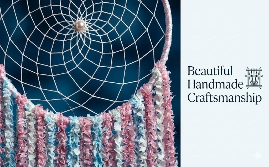 THE URBAN CRAFTIQUE Handcrafted Pastel Pink & White Tassel Dreamcatcher – Large Macrame-Style Wall Hanging for Bedroom, Nursery & Glam Home Decor A+ content image