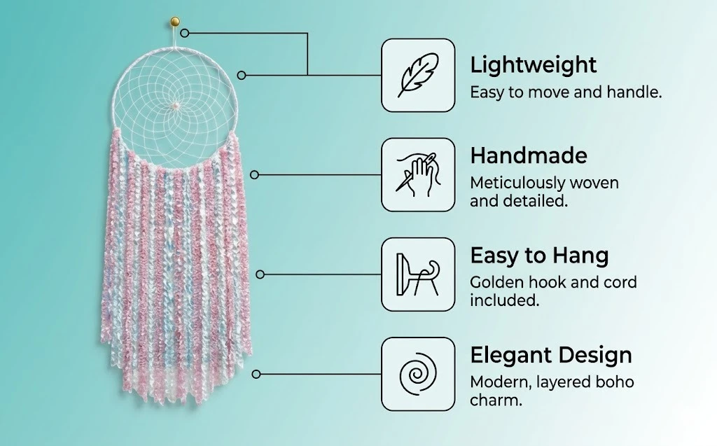 THE URBAN CRAFTIQUE Handcrafted Pastel Pink & White Tassel Dreamcatcher – Large Macrame-Style Wall Hanging for Bedroom, Nursery & Glam Home Decor A+ content image