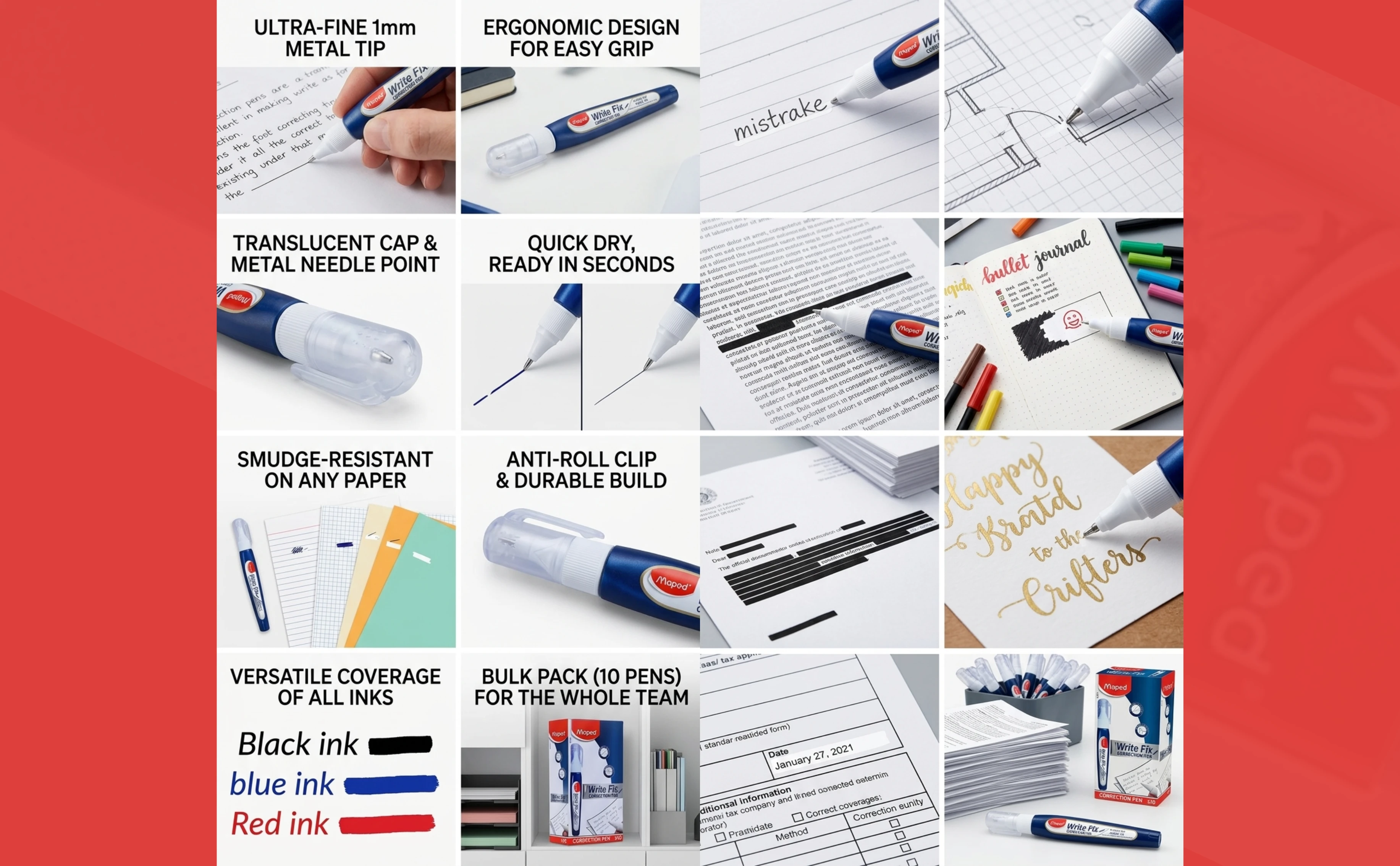 Maped Write Fix Correction Pen (1.0mm Metal Needle Point Tip) – Pack of 2 A+ content image