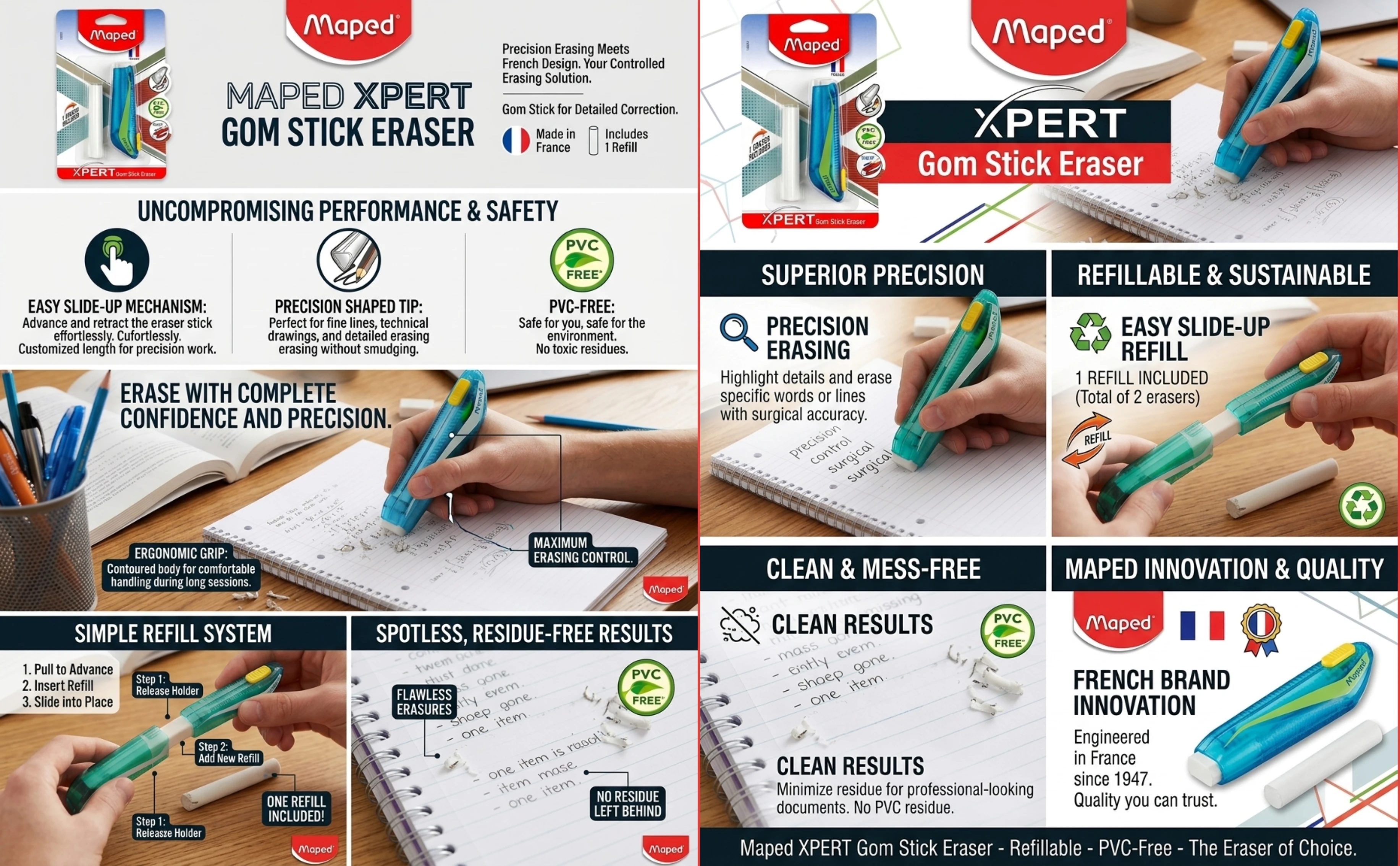 Maped XPERT Gom Stick Eraser – Precision Refillable Mechanical Eraser (PVC-Free, Includes 1 Refill) A+ content image