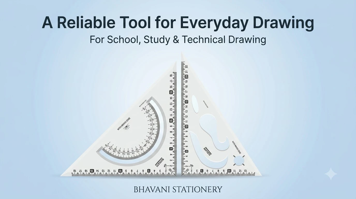 KHYATI Professional Set Square Pair (250 mm × 300 mm) with Integrated Protractor Scale & Inking Edge for Technical Drawing and Drafting A+ content image
