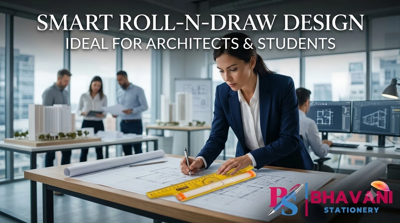 KHYATI D285 Roll-N-Draw 16 cm Compact Rolling Ruler with Built-in Protractor & Conversion Scale for Technical Drawing, Drafting, and Parallel Lines A+ content image