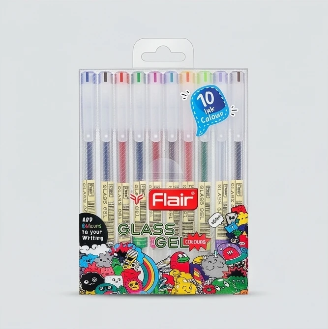 Flair Glass Gel Pen Set – Premium Assorted Ink Colors for Journaling & Professional Use | Pack of 10 Vibrant Pens
