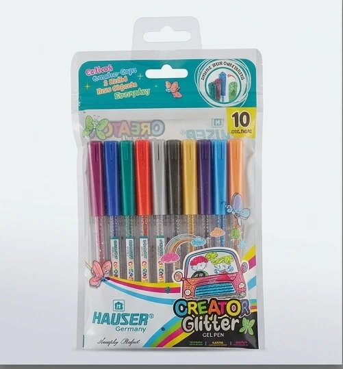 Hauser Creator Glitter Gel Pen Set – Premium 10-Color Assortment with Smooth Roller Tip for Journaling & Creative Arts