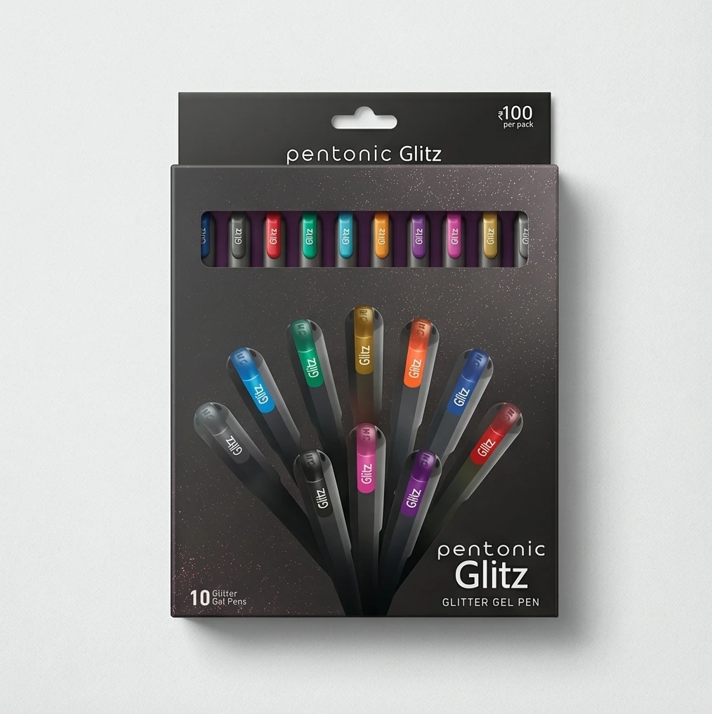 Pentonic Glitz Glitter Gel Pen Set – Premium 10-Color Pack with Ultra-Smooth Roller Tip for Journaling & Design