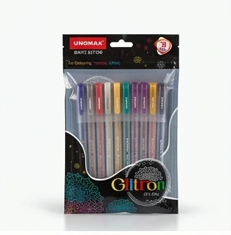 Unomax Geltron Glitter Pen Set – Premium 10-Color Pack with Smooth Roller Tip for Professional Journaling & Design