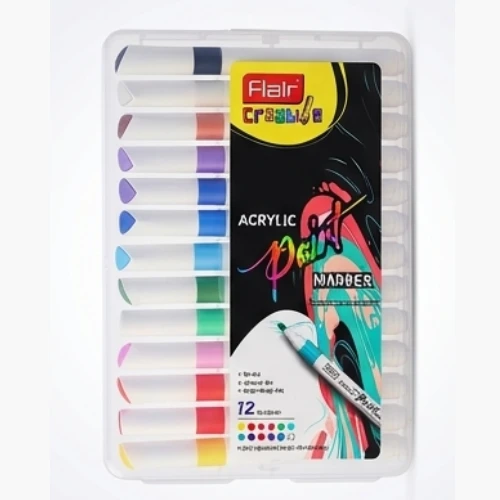 Flair Creative Acrylic Paint Markers | 12 Vibrant Shades Set for Multi-Pattern Lines, Professional Art & DIY Journaling