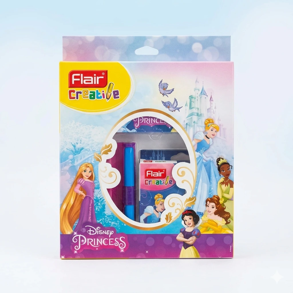 Flair Disney Princess Creative Art & Stationery Kit for Kids – 30-Piece Comprehensive School Supplies Set with Pencils, Crayons, and Accessories