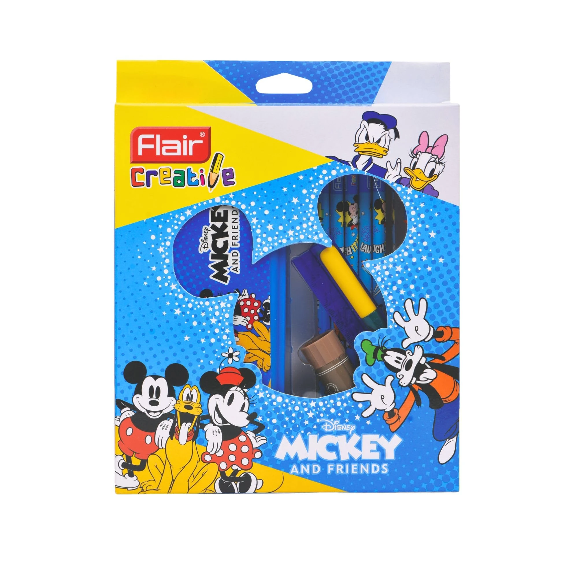 Flair Creative Disney Mickey and Friends Executive Stationery Combo – Premium Multi-Utility Art Kit with Geometry Set and Professional Glue Stick