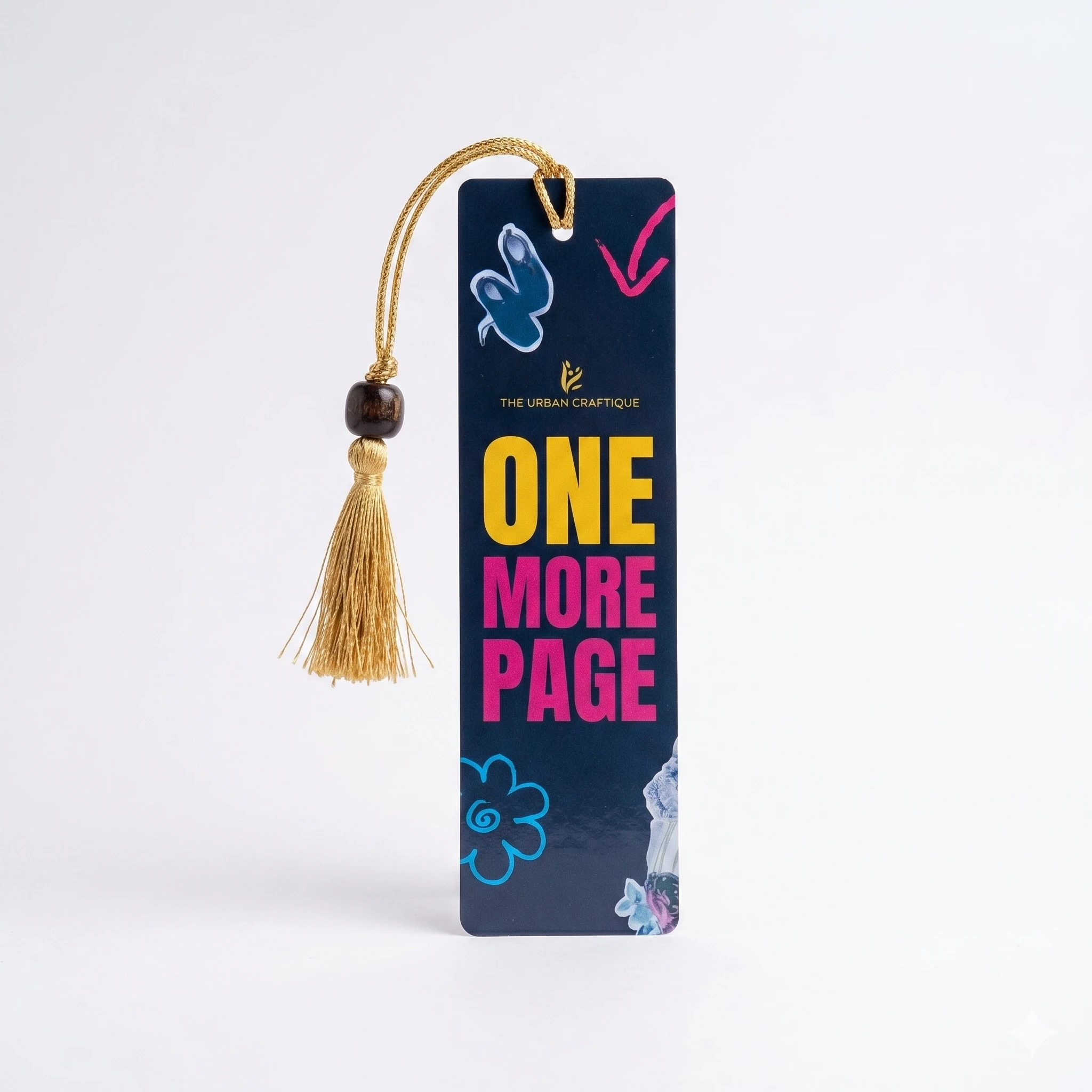 THE URBAN CRAFTIQUE Handcrafted "One More Page" Premium Bookmark with Elegant Gold Tassel and Wooden Bead – Perfect for Book Lovers, Students, and Gifting